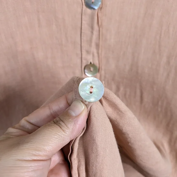 Match Point USA Linen Tunic Top Large Peach Asymmetrical Button Lagenlook - Picture 9 of 11